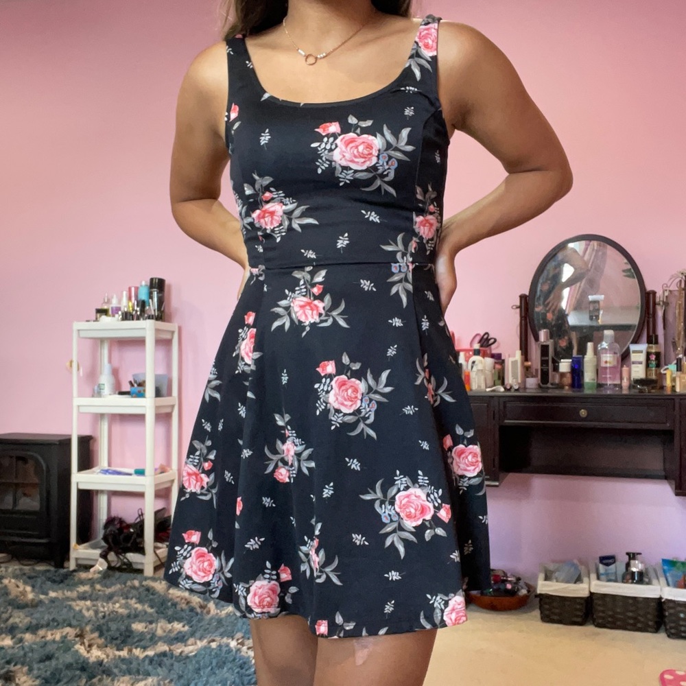 Black and pink floral dress